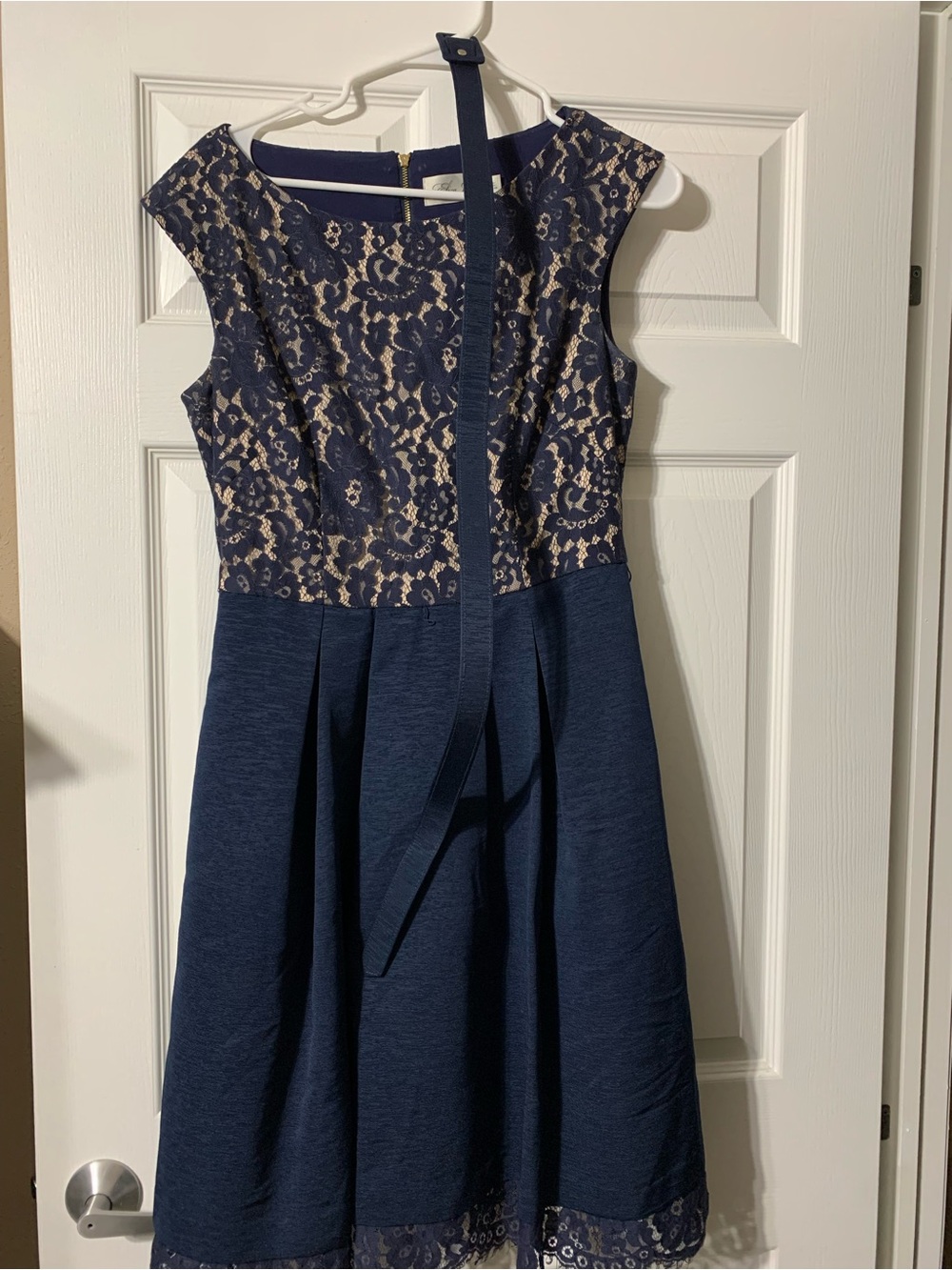 Navy Lace Bodice Midi Dress
